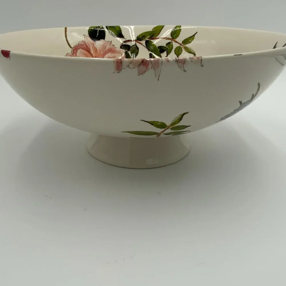 NEW Pottery Barn Large (11” diameter) Footed Serving Bowl Stoneware Floral